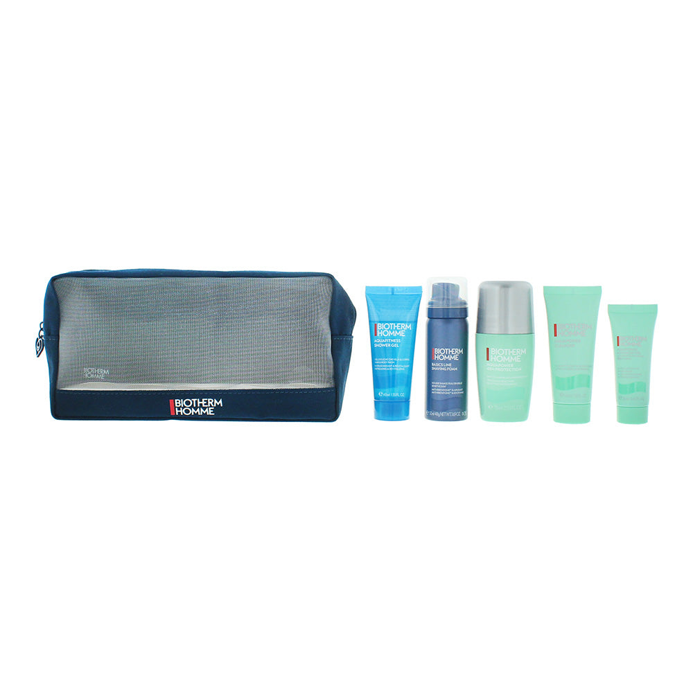 Biotherm Men Aquapower Routine Pouch Set Cleanser 40ml + Shower Gel 40ml + Shaving Foam 50ml +  Deodorant Roll-on 75ml + Advanced Gel 20ml - Glow Empire
