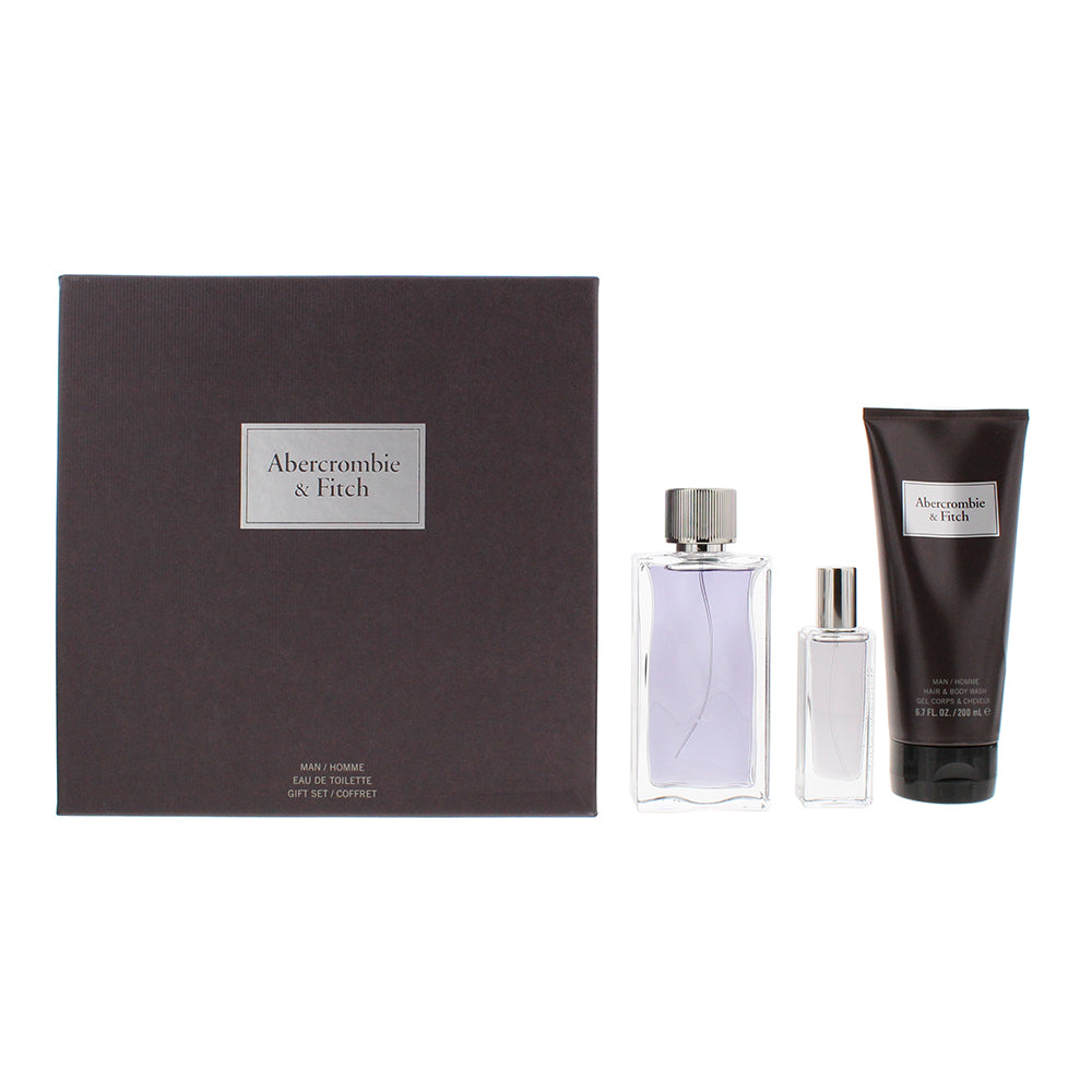 Abercrombie & Fitch First Instinct Gift Set 100ml EDT + 15ml EDT + 200ml Hair & Body Wash - Glow Empire